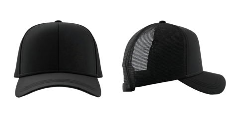 Two views of a black baseball cap