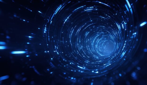 Abstract tunnel of swirling blue light