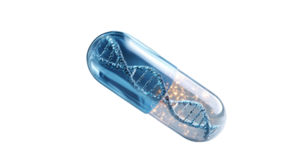 3D render of a pill with DNA