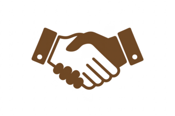 Brown handshake icon representing business agreement on transparent background