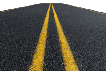 Two yellow lines on a dark asphalt road stretching into the distance