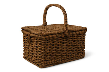 Empty wicker picnic basket isolated on transparent background