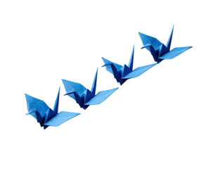 Four origami cranes in flight (1)