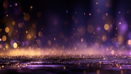 Abstract background of blurred purple and gold glitter particles
