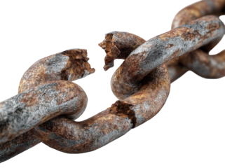 A rusty chain link with a broken section