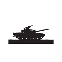 Black Silhouette of a Modern Battle Tank on White Background