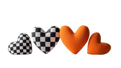 Four hearts, black and white checkered and orange