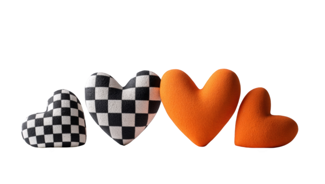 Four hearts, black and white checkered and orange - Powered by Adobe