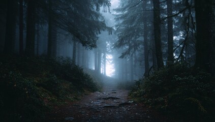 Misty forest path