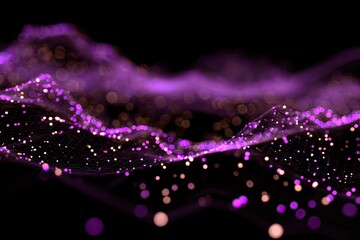 Abstract wavy data visualization.  Purple and gold particles form undulating lines on a black background