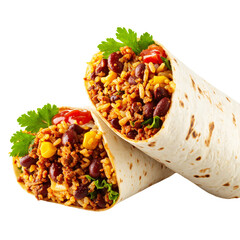 Two tasty burritos against transparent background