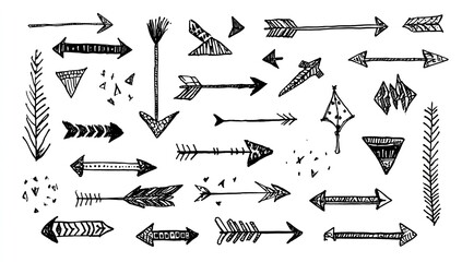 Hand-drawn collection of various decorative arrows and geometric shapes