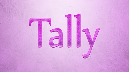Purple text effect of word Tally on light background.