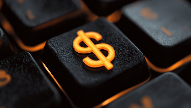Close-up of glowing dollar sign key (3)