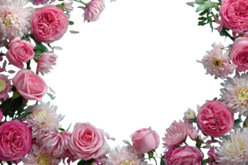 Pink floral frame on black background