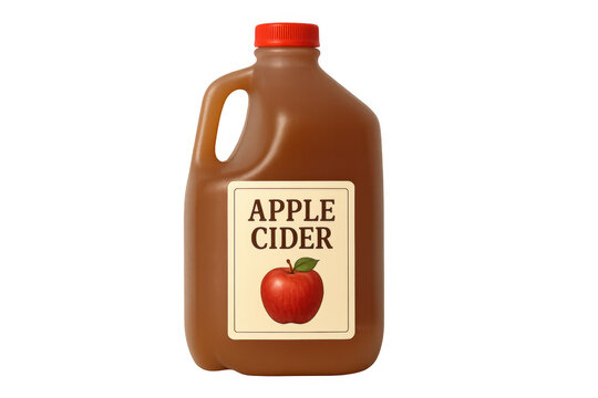 Plastic gallon jug of apple cider on transparent background