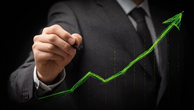 Businessman drawing a rising graph