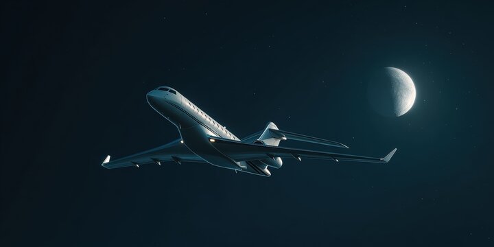Private jet at night, moonlit sky (1)