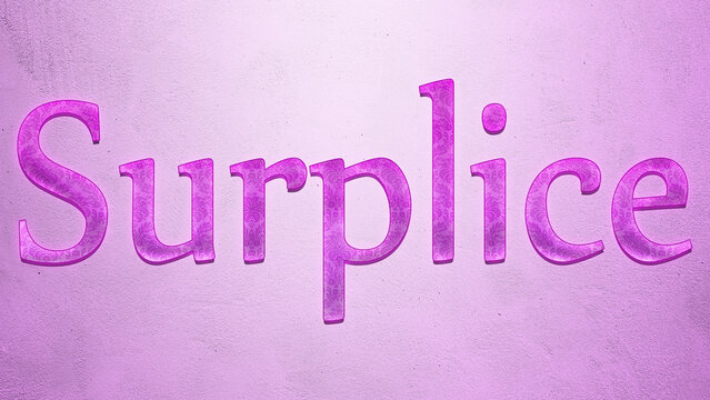 Purple text effect of word Surplice on light background.