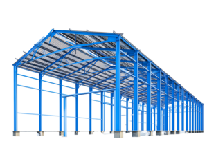 Robust Blue Steel Frame for Industrial Building isolated on a transparent background