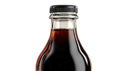 Close-up of a dark-colored beverage bottle
