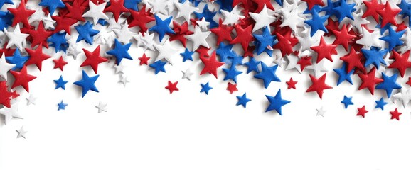 Red, white, and blue stars confetti border on white background