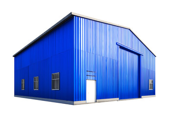 Fototapeta premium Vibrant Blue Industrial Warehouse isolated on a transparent background