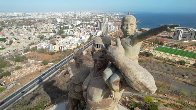 SENEGAL - 7.14.2025 - Fantastic aerial footage approaching the African Renaissance Monument in Senegal.
