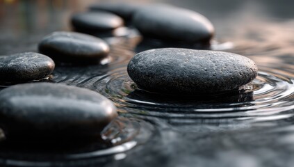 Dark stones on water, ripples
