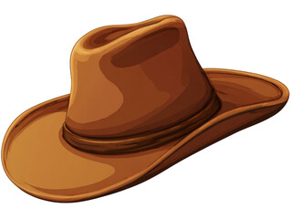 A brown cowboy hat, angled, in cartoon style