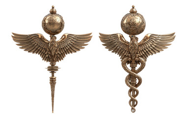 Ornate Eagle Statue with Globe and Serpent Display on Isolated Background