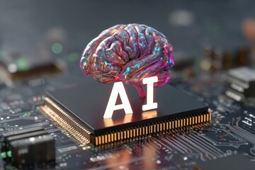 3D rendering of a brain over a circuit board