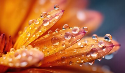 Close-up of dew-kissed orange flower petals (1)