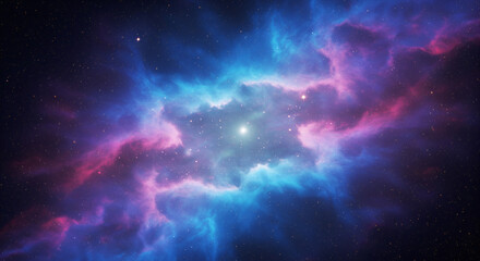 Vibrant nebula cloudscape with purple, pink and blue hues in deep space