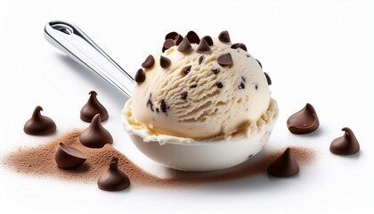 Fototapeta premium vanilla ice cream scoop with chocolate chips n isolated on white background