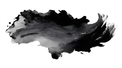 Abstract ink blob, grunge art. Black paint stroke texture in marble style. Wallpaper design. Hand drawn watercolor isolated illustration on white background Stock Illustration