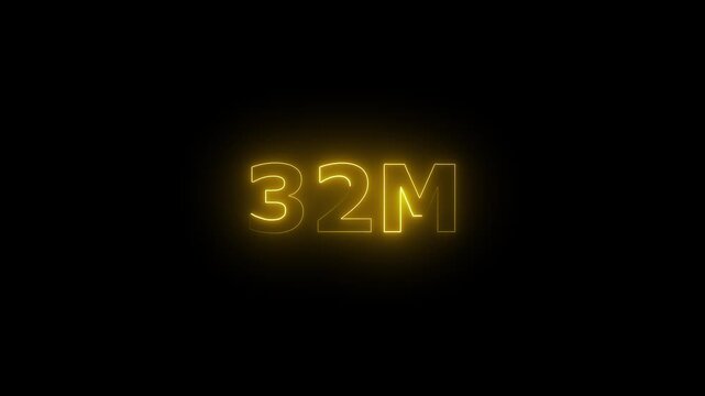  Neon 32M Animated Text.Glowing Neon 32M Countdown Animation .Bright Motion Typography for Timers, Events, and Digital Media Projects

