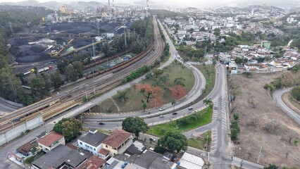 Fototapeta premium Aerial view of Vila Ipanema neighborhood and industrial area in Ipatinga, Minas Gerais, Brazil