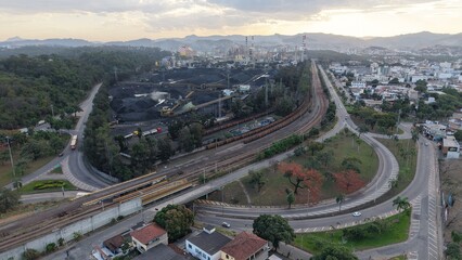 Fototapeta premium Aerial view of Vila Ipanema neighborhood and industrial area in Ipatinga, Minas Gerais, Brazil