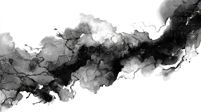 Abstract ink blob, grunge art. Black paint stroke texture in marble style. Wallpaper design. Hand drawn watercolor isolated illustration on white background Stock Illustration - Powered by Adobe