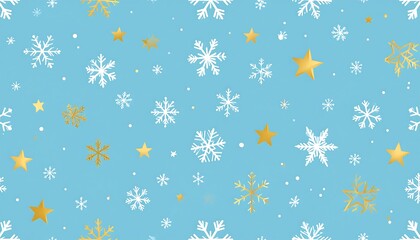 Festive snowflake and star pattern on light blue background