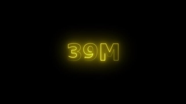  Neon 39M Animated Text.Glowing Neon 39M Countdown Animation .Bright Motion Typography for Timers, Events, and Digital Media Projects

