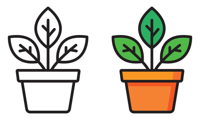 plant pot icon set isolated in white background. Gardening icon