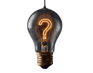 Question mark glowing in a vintage lightbulb