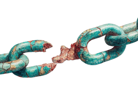 Broken chain, turquoise patina