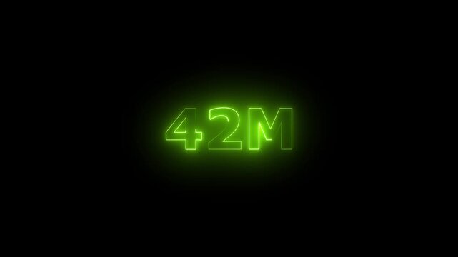  Neon 42M Animated Text.Glowing Neon 42M Countdown Animation .Bright Motion Typography for Timers, Events, and Digital Media Projects

