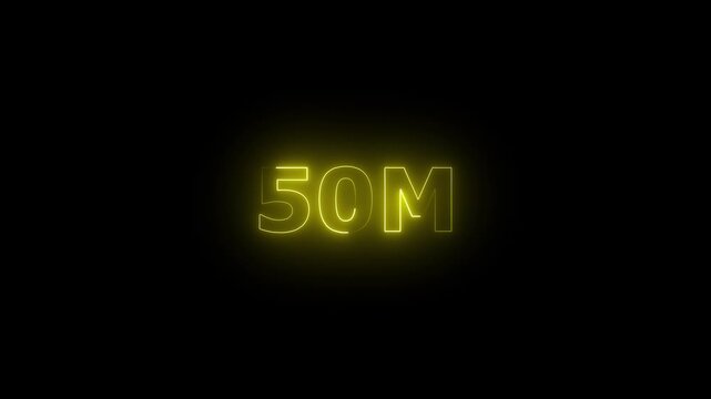 Neon 50M Animated Text.Glowing Neon 50M Countdown Animation .Bright Motion Typography for Timers, Events, and Digital Media Projects

