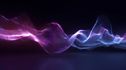 Fototapeta premium Abstract technology conсept of purple and blue neon gradient 3d lines. Glowing futuristic waves, sound waves and audio waveform. Artificial Intelligence, big data, information graphics.