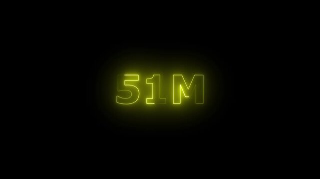 Neon 51M Animated Text.Glowing Neon 51M Countdown Animation .Bright Motion Typography for Timers, Events, and Digital Media Projects

