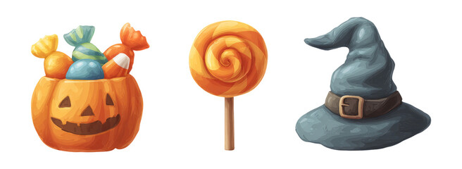 Festive Halloween Elements Isolated on Transparent Background